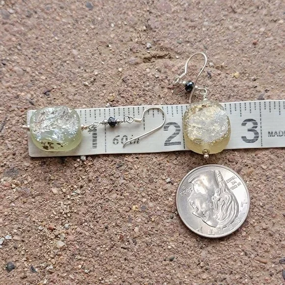 Ancient chunky Roman glass iridescent blue bead 925 sterling silver earrings - Picture 11 of 15